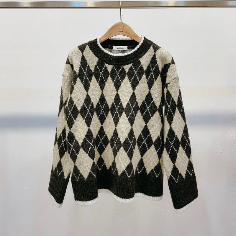 Checked pattern knitted wool jumpers