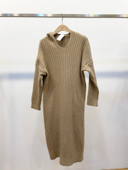 Wool knitted dress with hoodie