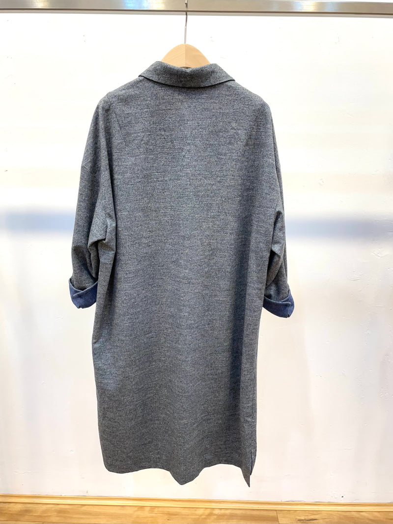 Wool leather patched pocket oversized dress