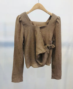 Brown square neck designed top