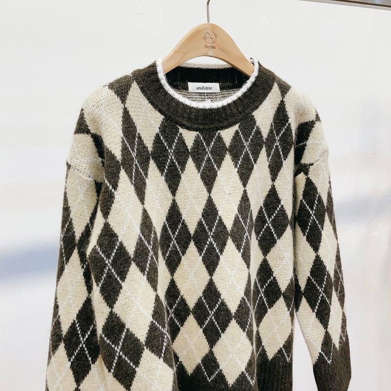 Checked pattern knitted wool jumpers